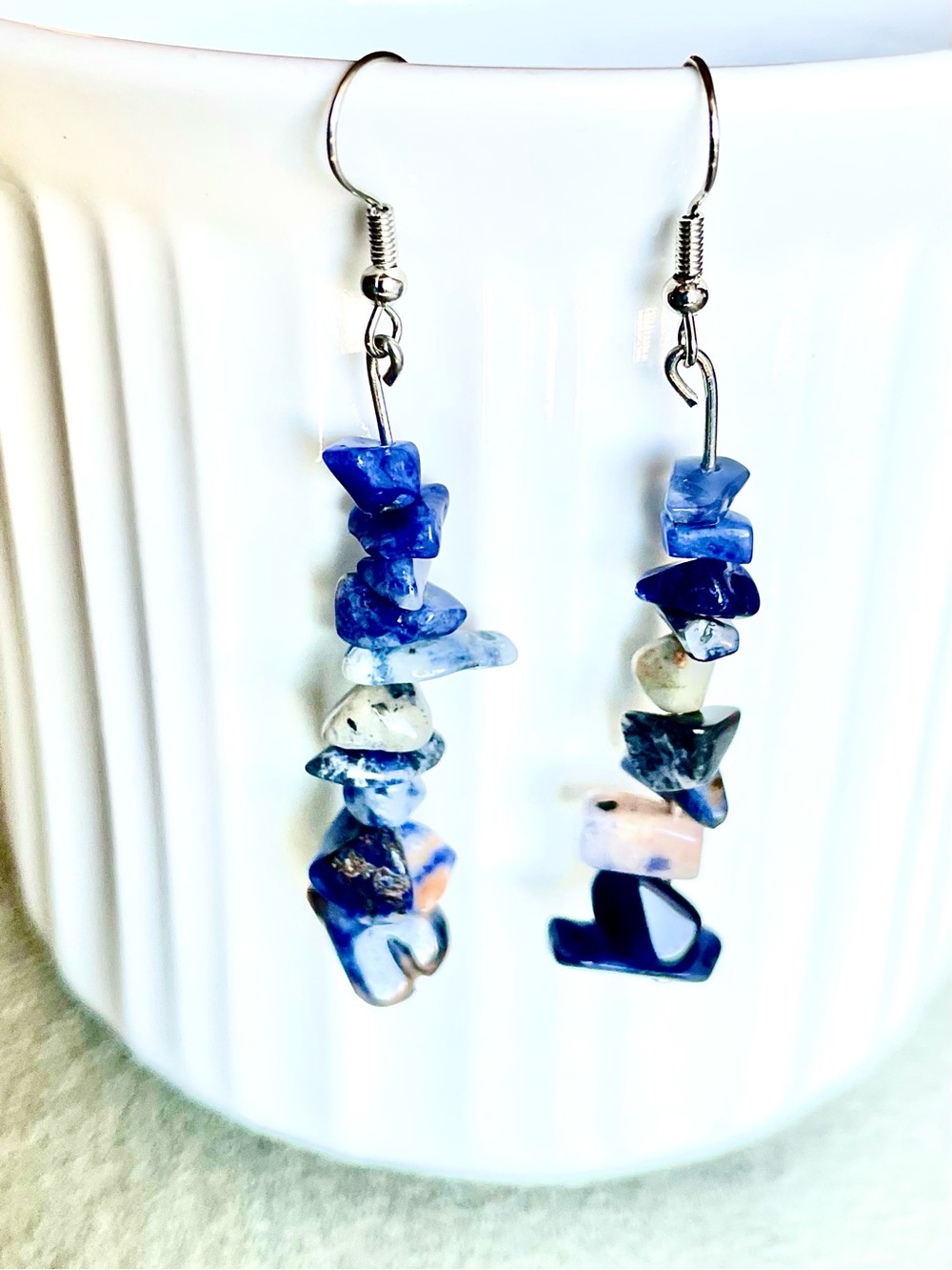 Handmade Blue Chip Stone Dangle Earrings